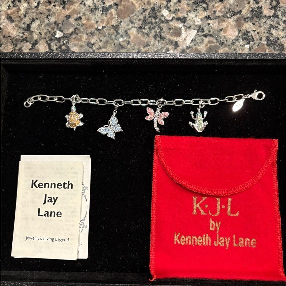 Kenneth Jay Lane Silver Bracelet with Colorful Charms